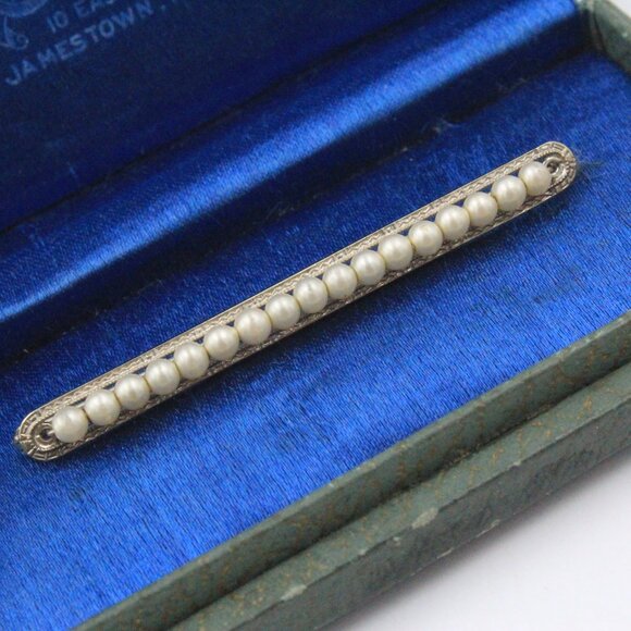 ANTIQUE ART NOUVEAU 10k GOLD PEARL BAR PIN - Picture 8 of 11